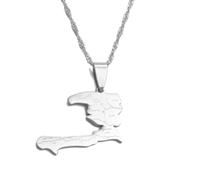 Macracrua Haiti Country Map With State Name Pendant Necklaces Women lass,Ayiti Jewelry Map of Haiti For Women Men(Silver Color,45cm)
