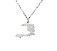 Macracrua Haiti Map Necklace Stainless Steel Pendant Haitian Provinces Port-au-Prince Engraved Jewelry Gift