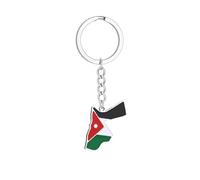 Macracrua Hashemite Kingdom of Jordan Map Flag Pendant Keyring Minimalist Accessory Keychain Jewellry Gift (Silver Colour)