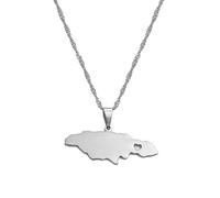 Macracrua Heart Jamaica Map Pendant Necklaces for Women/Girl Gold Color Jewelry Jamaican Patriotic s(silver Color,60cm)