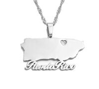Macracrua Heart Puerto Rico Map Pendant Necklaces PR Puerto Ricans Jewelry For Women Men(Silver Color,45cm)