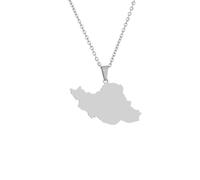 Macracrua Iran Flag Map Pendant Necklace Stainless Steel Iranian Emblem Persian Jewellry Gift for Men & Women (Map,Silver Colour,60cm Chain)
