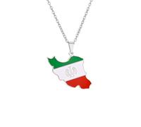 Macracrua Iran Flag Map Pendant Necklace Stainless Steel Iranian Emblem Persian Jewellry Gift for Men & Women (Emblem,Silver Colour,50cm Chain)