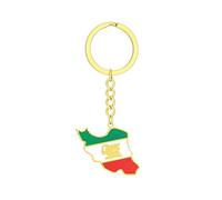 Macracrua Iran Keychain with Map Pendant & Flag Design Stainless Steel Keyring Persian Pride Jewellry Gift for Women Men (Gold Colour)