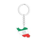 Macracrua Iran Keychain with Map Pendant & Flag Design Stainless Steel Keyring Persian Pride Jewellry Gift for Women Men (Silver Colour)