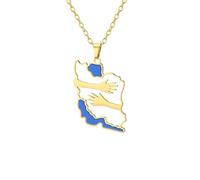 Macracrua Iran Map Necklace Stainless Steel Hugging Hands Enamel Pendant Chain Cultural Jewellery Gift for Women (Gold Colour,45+5CM)