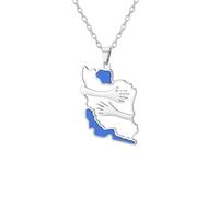 Macracrua Iran Map Necklace Stainless Steel Hugging Hands Enamel Pendant Chain Cultural Jewellery Gift for Women (Silver Colour,45+5CM)