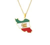Macracrua Iran Map Pendant Necklace - Stainless Steel Iran Flag Charm,National Pride Gift for Men & Women (Gold Colour,50cm Chain)