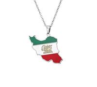 Macracrua Iran Map Pendant Necklace - Stainless Steel Iran Flag Charm,National Pride Gift for Men & Women (Silver Colour,60cm Chain)
