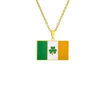 Macracrua Ireland Tricolor Shamrock Flag Pendant Necklace For Women Men Rectangular Stainless Steel Irish Pride Jewellry (Style A,Gold Colour,50cm Chain)