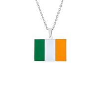 Macracrua Ireland Tricolor Shamrock Flag Pendant Necklace For Women Men Rectangular Stainless Steel Irish Pride Jewellry (Style B,Silver Colour,60cm Chain)