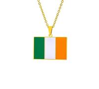 Macracrua Ireland Tricolor Shamrock Flag Pendant Necklace For Women Men Rectangular Stainless Steel Irish Pride Jewellry (Style B,Gold Colour,50cm Chain)