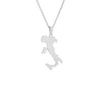 Macracrua Italy Map Pendant Necklace with Sicily & Sardinia For Women Men Stainless Steel Italian Jewelry Gift with City Names (Silver Colour,45cm)