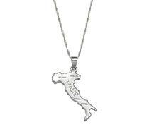 Macracrua Italy Map with Cities Names Pendant Necklaces for Women Men Lightweight Italian Pride Jewellry Gift (45cm Chain,Silver Colour)