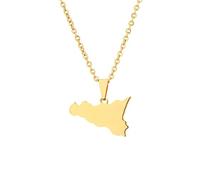 Macracrua Italy Sicily Map Pendant Necklace For Women Men Stainless Steel Italian Sicilia Patriotic Jewelry Gifts(Gold Color,50cm)