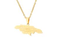 Macracrua Jamaica Map Pendant Necklace Stainless Steel Lightweight Jamaican Cultural Gift for Women & Men (Gold Colour,50cm Chain)