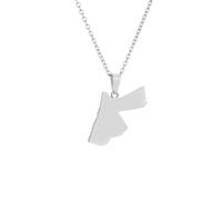 Macracrua Jordan Map Pendant Necklace for Women & Men - Stainless Steel Hashemite Kingdom Jewelry Gift (Silver Color - Flat,60cm)