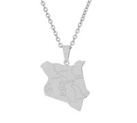 Macracrua Kenya Map Flag Pendant Necklaces for Women Men Stainless Steel Kenyan Cultural Jewellery Gift (Map Style,Silver Colour,50cm Chain)
