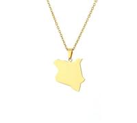 Macracrua Kenya Map Flag Pendant Necklaces for Women Men Stainless Steel Kenyan Cultural Jewellery Gift (Style C,Gold Colour,60cm Chain)