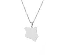 Macracrua Kenya Map Flag Pendant Necklaces for Women Men Stainless Steel Kenyan Cultural Jewellery Gift (Style C,Silver Colour,60cm Chain)