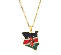 Macracrua Kenya Map Flag Pendant Necklaces for Women Men Stainless Steel Kenyan Cultural Jewellery Gift (Flag Style,Gold Colour,60cm Chain)