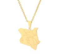 Macracrua Kenya Map Flag Pendant Necklaces for Women Men Stainless Steel Kenyan Cultural Jewellery Gift (Map Style,Gold Colour,60cm Chain)
