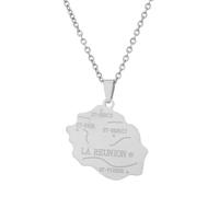 Macracrua La Réunion Map Pendant Necklace Stainless Steel Lightweight French Island Cultural Gift for Women & Men (Silver Colour,50cm Chain)