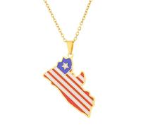 Macracrua Liberia Country Map Flag Pendant Necklaces For Women Men Charm Liberian Maps Jewelry Patriotic Liberian Gift (Gold Colour,45cm Chain)