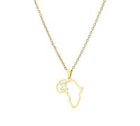 Macracrua Lightweight Africa Map with Amazigh Symbol Pendant Necklace Stainless Steel Berber Heritage Jewelry Minimalist Gift (Style B,Gold Colour,60cm Chain)