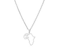 Macracrua Lightweight Africa Map with Amazigh Symbol Pendant Necklace Stainless Steel Berber Heritage Jewelry Minimalist Gift (Style B,Silver Colour,50cm Chain)