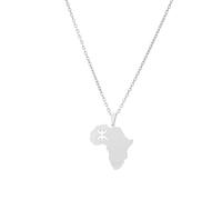 Macracrua Lightweight Africa Map with Amazigh Symbol Pendant Necklace Stainless Steel Berber Heritage Jewelry Minimalist Gift (Style A,Silver Colour,50cm Chain)
