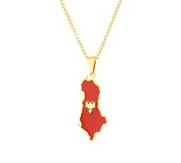 Macracrua Lightweight Albania Map Pendant Necklace with National Flag Colours Stainless Steel Albanian Accessory for Women Men (Gold Colour,60cm Chain)