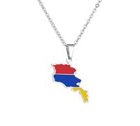 Macracrua Lightweight Armenia Flag Map Pendant Necklace Stainless Steel Armenian National Pride Jewellry Minimalist Gift (A,Silver Colour,50cm Chain)