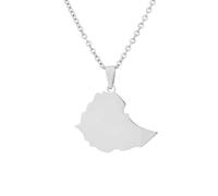Macracrua Lightweight Ethiopia Flag Map Pendant Necklace Stainless Steel Ethiopian National Pride Jewelry Minimalist Gift (Style C,Silver Colour,50cm Chain)