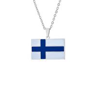 Macracrua Lightweight Finland Flag Necklace Scandinavian Heritage Patriotic Rectangular Pendant Jewellry for Men Women (Silver Colour,50cm Chain)