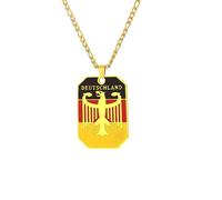 Macracrua Lightweight Germany Deutschland Flag & Eagle Dog Tag Pendant Necklace German Pride Jewellry Unisex Minimalist Gift (Gold Colour,50cm Chain)