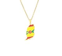Macracrua Lightweight Grenada Flag Map Pendant Necklace Stainless Steel Grenadian Pride Jewellry for Men Women (Gold Colour,60cm Chain)