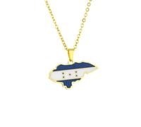 Macracrua Lightweight Honduras Flag Map Pendant Necklace Stainless Steel Honduran National Pride Jewelry Unisex Minimalist Gift (Gold Colour,50cm Chain)