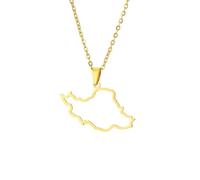 Macracrua Lightweight Iran Map Flag Pendant Necklace Stainless Steel Iranian National Pride Jewelry Unisex Minimalist Gift (Style C,Gold Colour,50cm Chain)