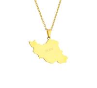 Macracrua Lightweight Iran Map Flag Pendant Necklace Stainless Steel Iranian National Pride Jewelry Unisex Minimalist Gift (Style D,Gold Colour,50cm Chain)