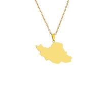 Macracrua Lightweight Iran Map Flag Pendant Necklace Stainless Steel Iranian National Pride Jewelry Unisex Minimalist Gift (Style B,Gold Colour,60cm Chain)