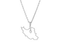 Macracrua Lightweight Iran Map Outline Pendant Necklace with Heart Charm Stainless Steel Iranian Pride Jewelry Minimalist Gift (Silver Colour,50cm Chain)