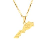 Macracrua Lightweight Morocco Map Pendant Necklace Stainless Steel Moroccan National Pride Jewelry Unisex Minimalist Gift (Gold Colour,60cm Chain)