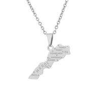 Macracrua Lightweight Morocco Map Pendant Necklace Stainless Steel Moroccan National Pride Jewelry Unisex Minimalist Gift (Silver Colour,60cm Chain)