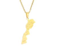 Macracrua Lightweight Morocco Map Pendant Necklace with Regions Engraved Moroccan National Pride Jewelry Minimalist Gift (Gold Colour,60cm Chain)