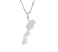 Macracrua Lightweight Morocco Map Pendant Necklace with Regions Engraved Moroccan National Pride Jewelry Minimalist Gift (Silver Colour,60cm Chain)
