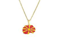 Macracrua Lightweight North Macedonia Map Flag Pendant Necklace Stainless Steel Macedonian Pride Jewelry for Men Women (Gold Colour,60cm Chain)
