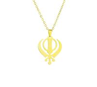 Macracrua Lightweight Sikh Khanda Pendant Necklace Stainless Steel Religious Jewelry Unisex Minimalist Gift (Gold Colour,50cm Chain)