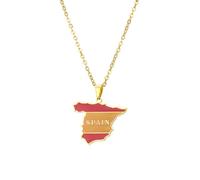 Macracrua Lightweight Spain Map Flag Pendant Necklace Stainless Steel Spanish National Pride Jewellry Minimalist Gift (Style A,Gold Colour,60cm Chain)