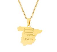 Macracrua Lightweight Spain Map Flag Pendant Necklace Stainless Steel Spanish National Pride Jewellry Minimalist Gift (Style C,Gold Colour,60cm Chain)
